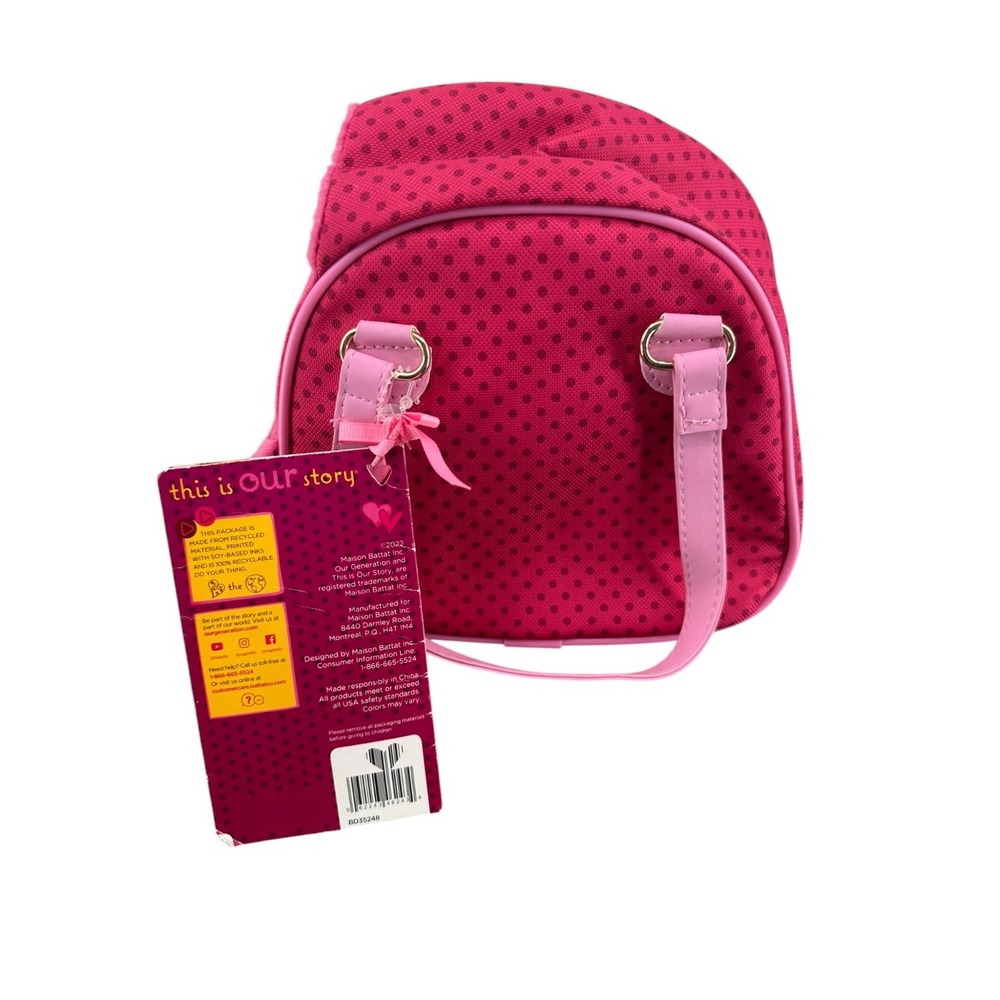 Our Generation Hop In Dog Carrier for 18" Dolls Pink Polka Dots NWT